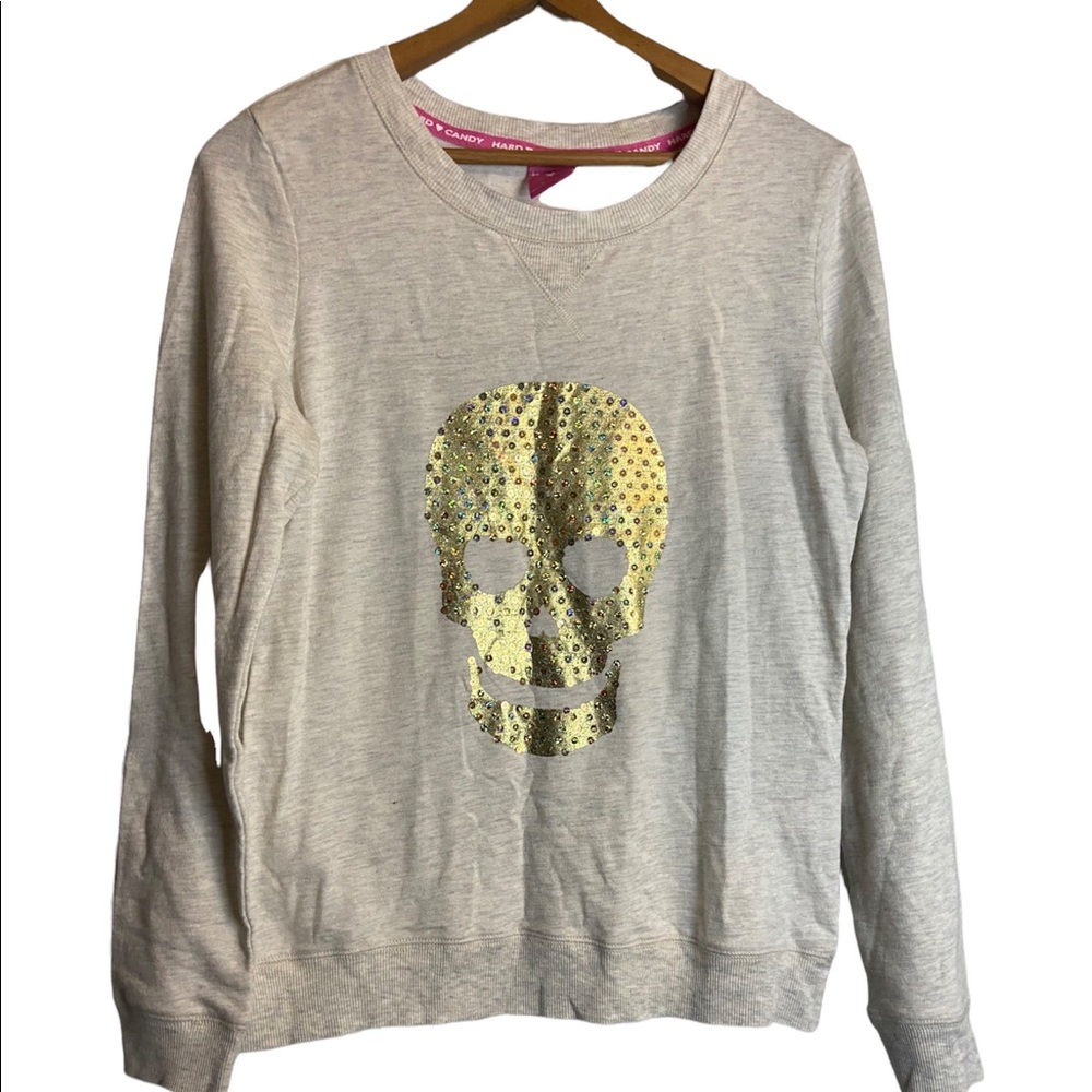 Hard candy cream gold skull crewneck sweatshirt juniors longsleeve medium 7 9